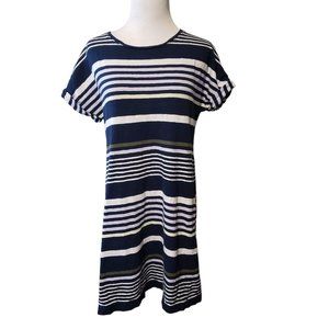 Lou & Grey Casual T-Shirt Dress Size M Short Sleeves Knee Length Blue stripe